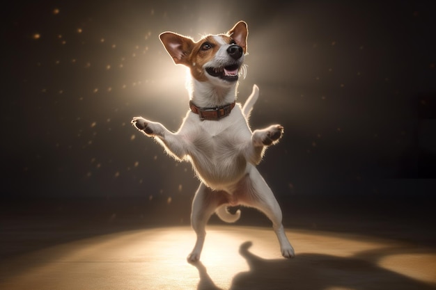 divertente cane che balla sulla pista da ballo
