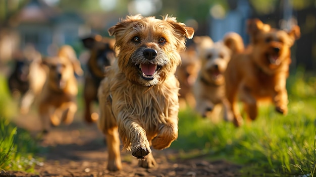 divertente cane pastore australiano border collie in corsa con Parson Russell Terrier e Jack Russell Terrier cucciolo