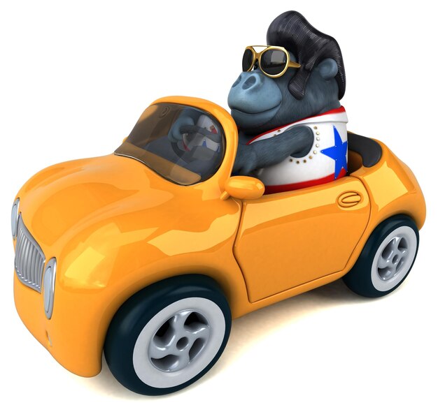 Divertente cartone animato 3D illustrazione di un gorilla rocker