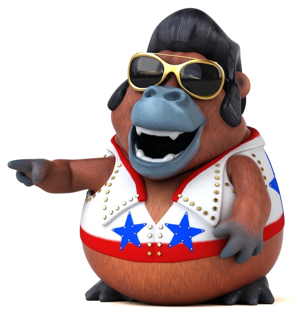 Divertente cartone animato 3D illustrazione di un rocker Orang Outan