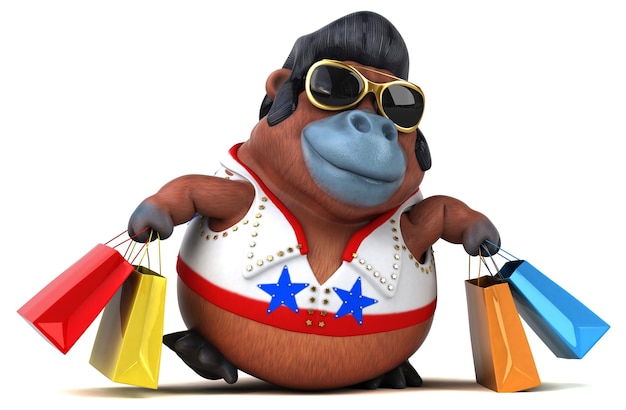 Divertente cartone animato 3D illustrazione di un rocker Orang Outan