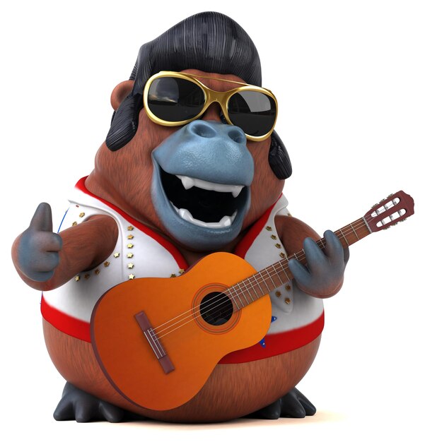 Divertente cartone animato 3D illustrazione di un rocker Orang Outan
