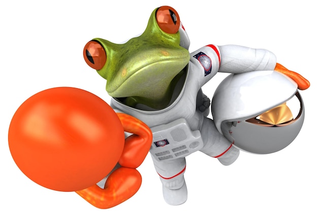 Divertente cartone animato 3D illustrazione di una rana cosmonauta