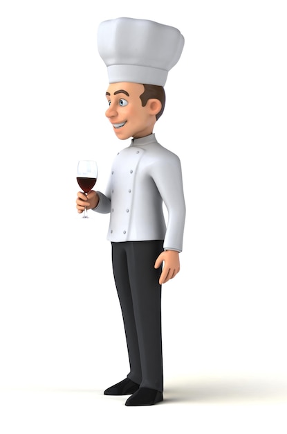 Divertente cartone animato 3D illustrazione di uno chef con un bicchiere di vino