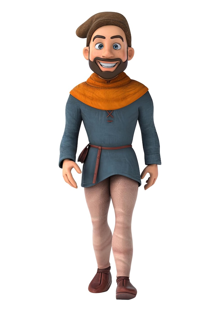 Foto divertente cartone animato 3d uomo medievale con alfa