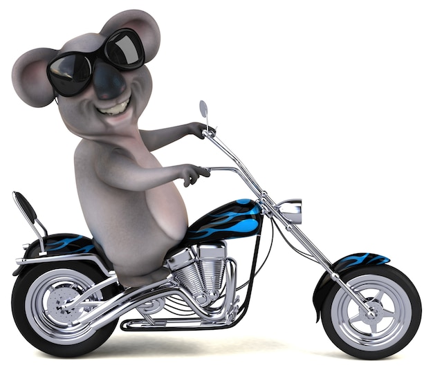 Divertente cartone animato Koala su una motocicletta