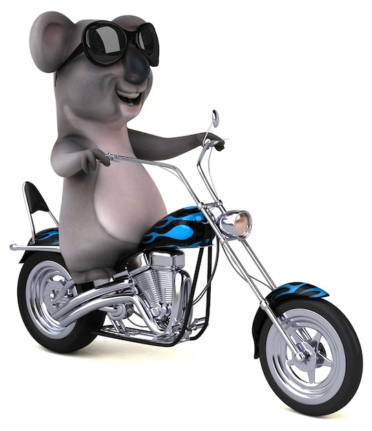 Divertente cartone animato Koala su una motocicletta