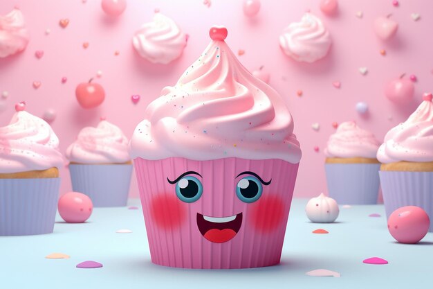 Divertente cupcake 3D sullo sfondo