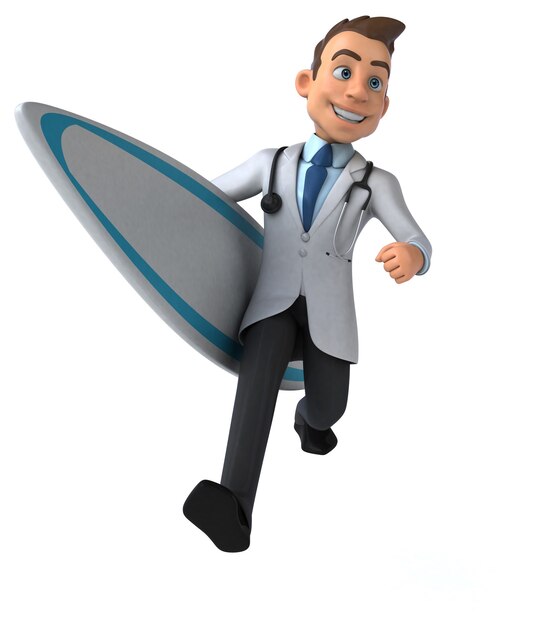 Divertente dottore cartone animato 3D surf