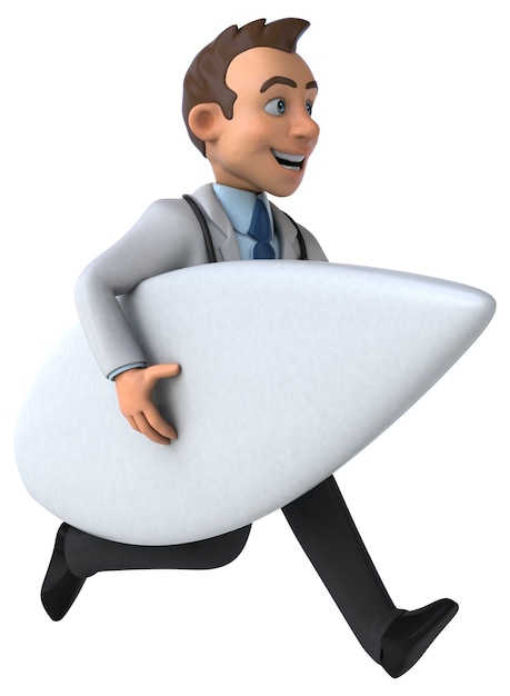 Divertente dottore cartone animato 3D surf