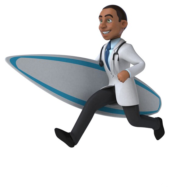 Divertente dottore cartone animato 3D surf