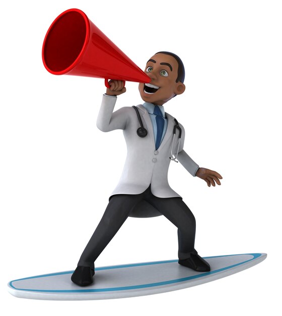 Divertente dottore cartone animato 3D surf