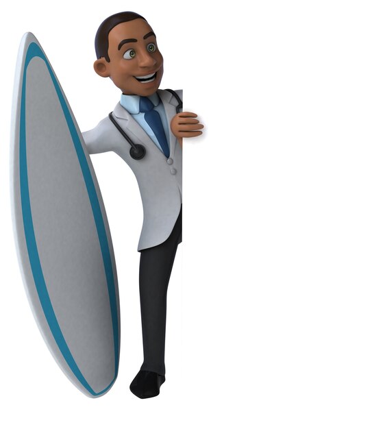 Divertente dottore cartone animato 3D surf