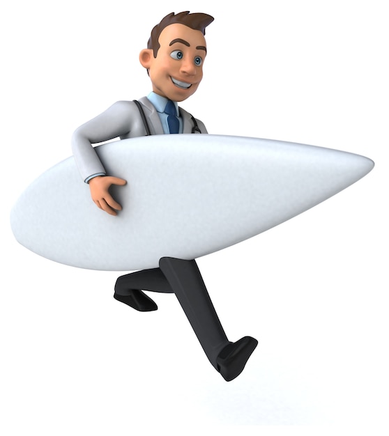 Divertente dottore cartone animato 3D surf