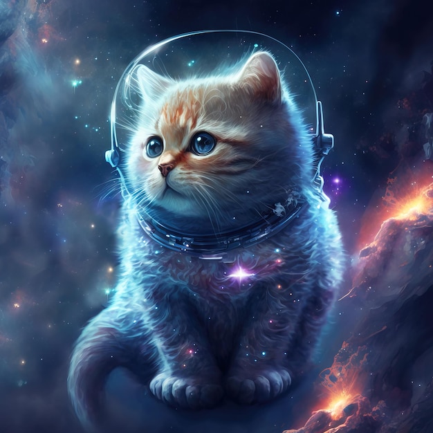 Divertente gatto astronauta nello spazio IA generativa