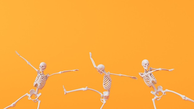 Divertente halloween che balla il personaggio scheletro 3D Rendering