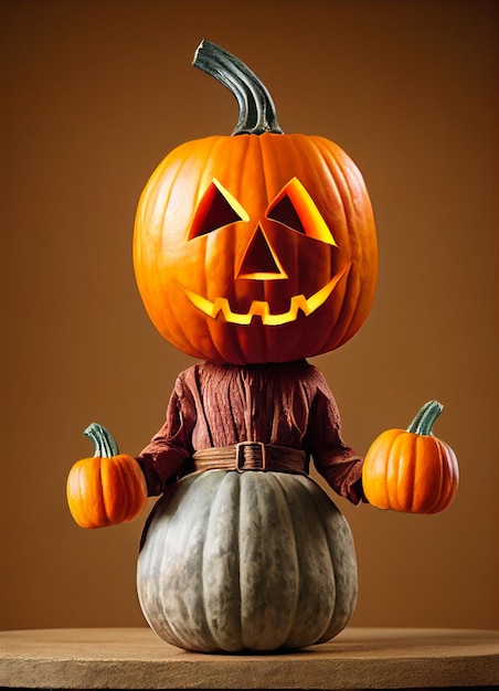 Divertente Halloween Jack Toy Holding Zucche Illustrazione Digitale.