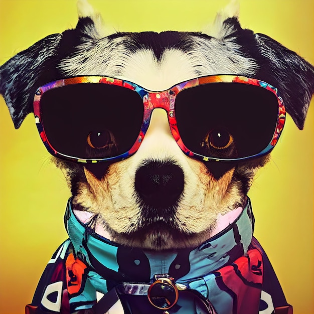 Divertente Hipster Cute Dog Art Illustrazione Cani antropomorfi