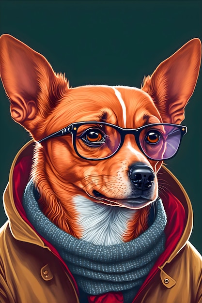 Divertente Hipster Cute Dog Art Illustrazione Cani antropomorfi