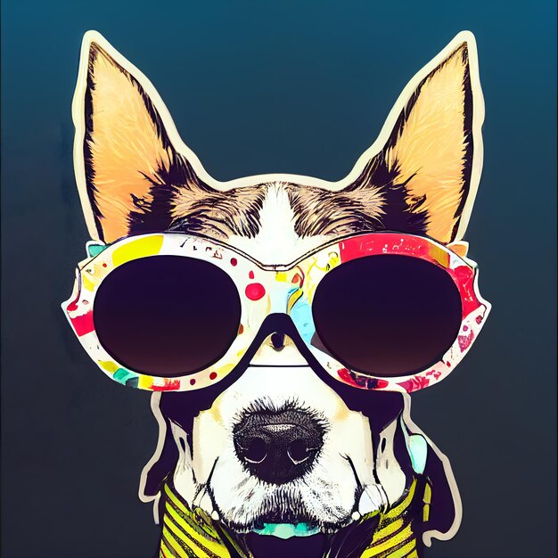 Divertente Hipster Cute Dog Art Illustrazione Cani antropomorfi