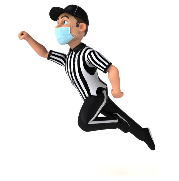 Divertente illustrazione 3D di un arbitro americano con una maschera