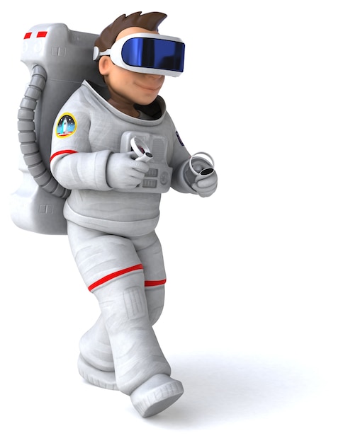 Divertente illustrazione 3D di un astronauta con un casco VR