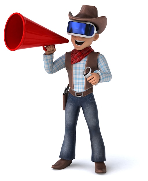 Divertente illustrazione 3D di un cowboy con un casco VR