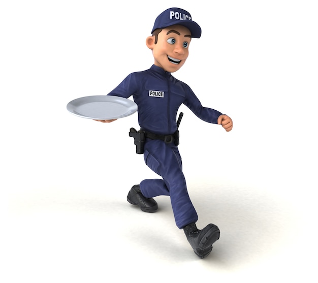 Divertente illustrazione 3D di un ufficiale di polizia dei cartoni animati