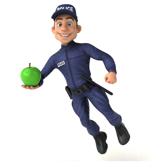 Divertente illustrazione 3D di un ufficiale di polizia dei cartoni animati