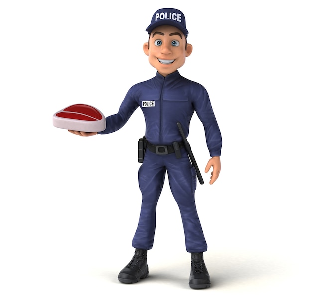 Divertente illustrazione 3D di un ufficiale di polizia dei cartoni animati