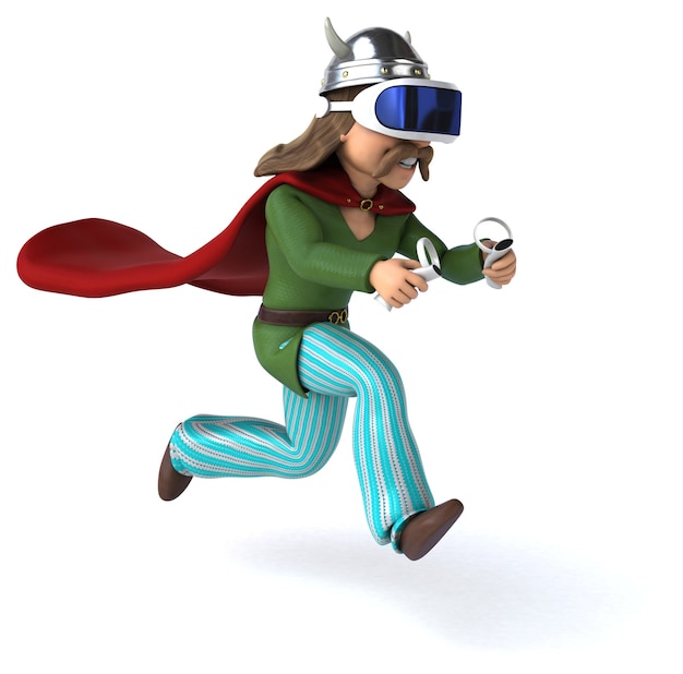 Divertente illustrazione 3D di una Gallia con un casco VR