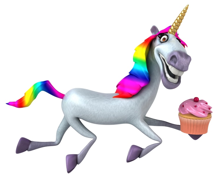 Foto divertente illustrazione 3d di unicorno