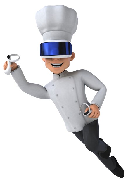 Divertente illustrazione 3D di uno chef con un casco VR