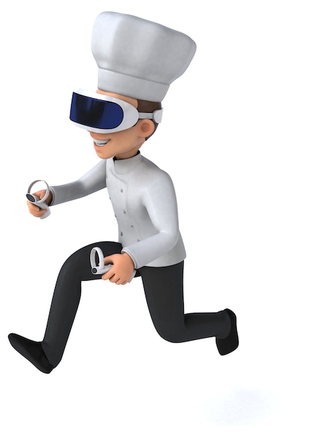 Divertente illustrazione 3D di uno chef con un casco VR