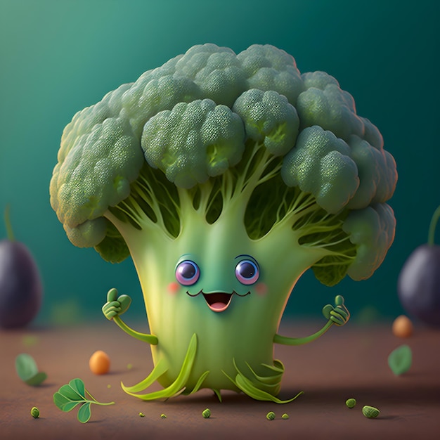 Divertente illustrazione di broccoli Kawaii
