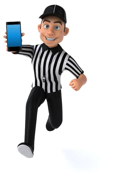 Divertente illustrazione di un arbitro americano con uno smartphone