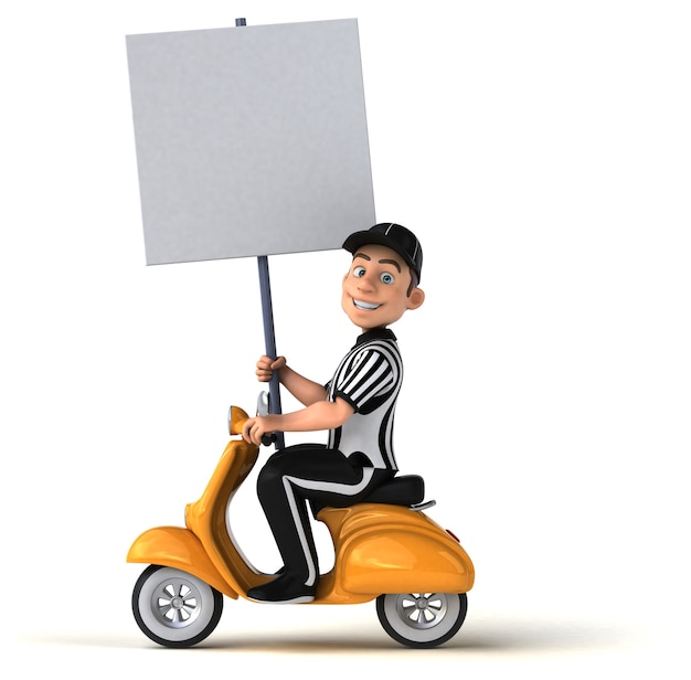 Divertente illustrazione di un arbitro americano su uno scooter