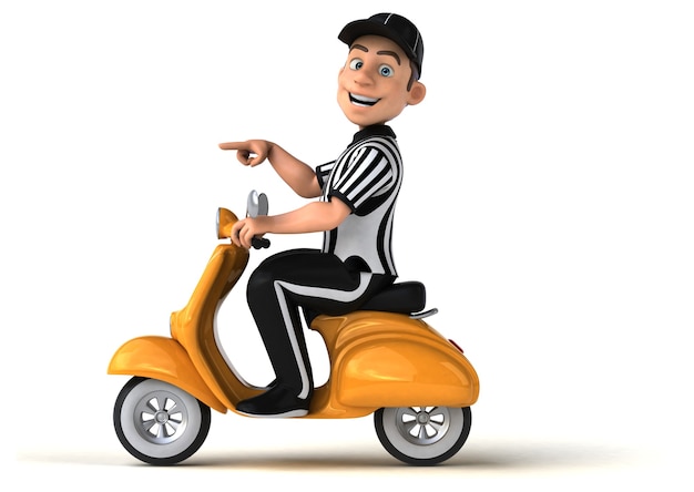 Divertente illustrazione di un arbitro americano su uno scooter