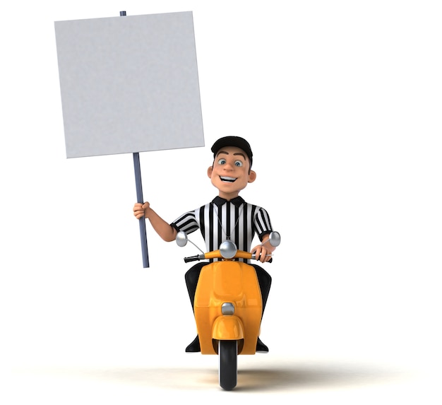 Divertente illustrazione di un arbitro americano su uno scooter