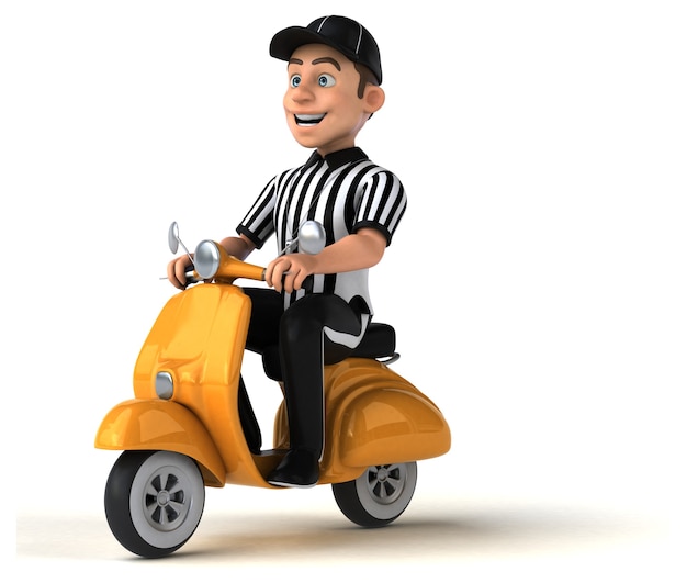 Divertente illustrazione di un arbitro americano su uno scooter