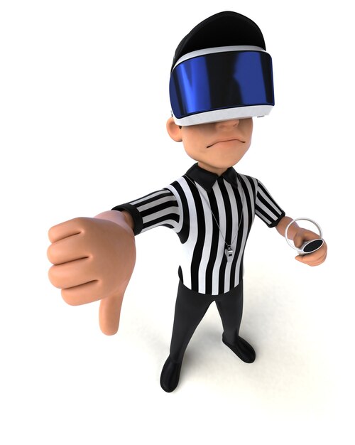 Divertente illustrazione di un arbitro con un casco VR