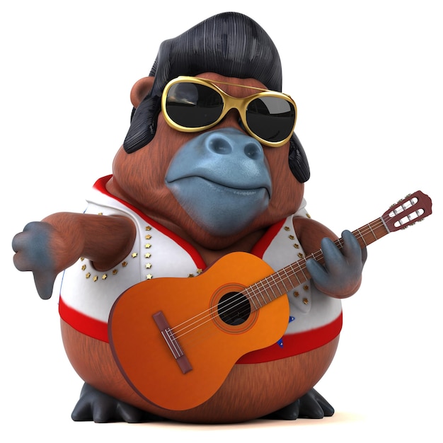 Divertente illustrazione in 3D di un rocker Orang Outan