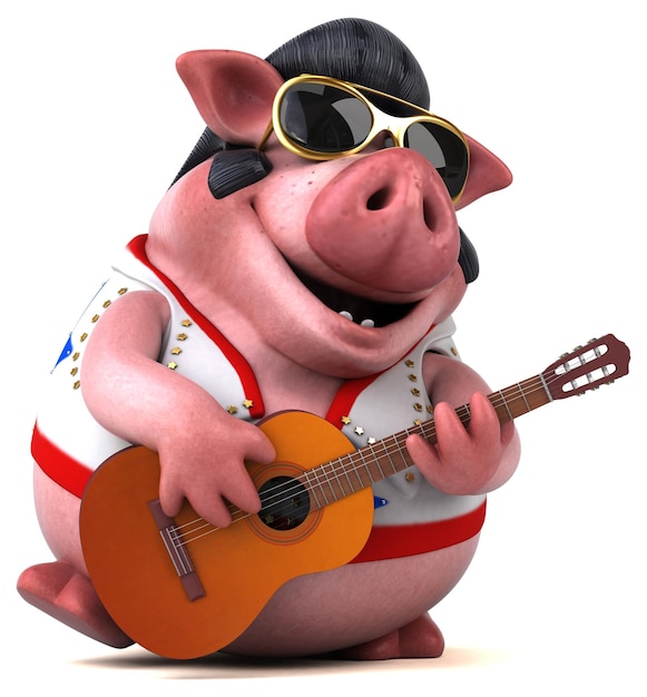 Divertente illustrazione in cartone animato 3D di un rocker di maiale