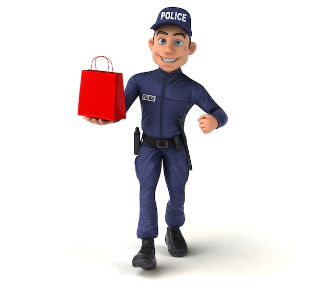 Divertente personaggio 3D di un ufficiale di polizia dei cartoni animati