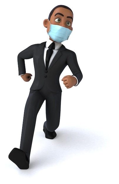 Divertente personaggio 3D di un uomo d'affari nero con una maschera