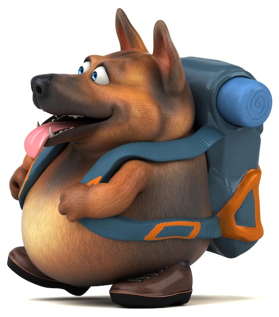 Divertente personaggio dei cartoni animati del cane pastore tedesco zaino in spalla