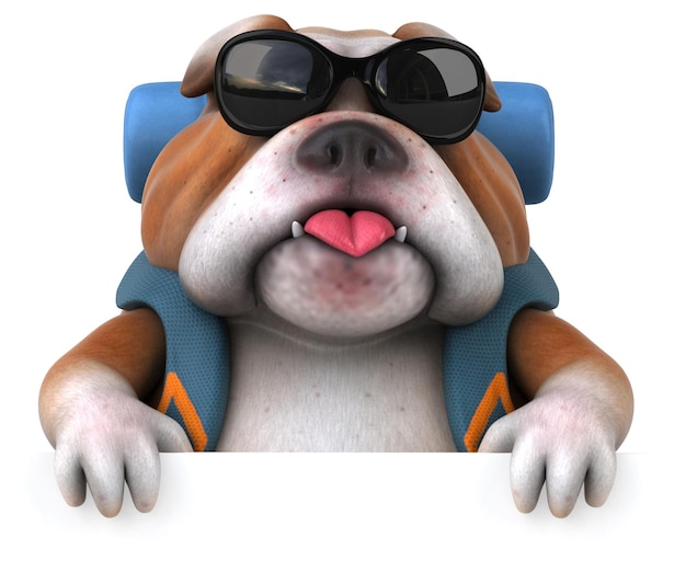 Divertente personaggio dei cartoni animati di bulldog zaino in spalla