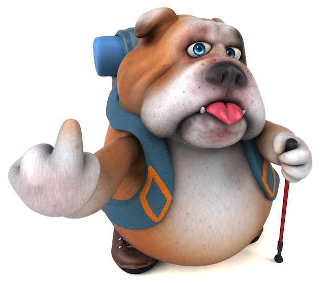 Divertente personaggio dei cartoni animati di bulldog zaino in spalla