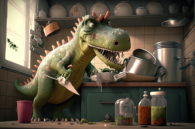 Divertente personaggio dei cartoni animati di Tyrannosaurus rex dinosauro