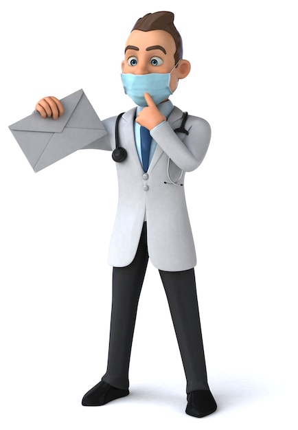 Divertente personaggio dei cartoni animati medico con una maschera